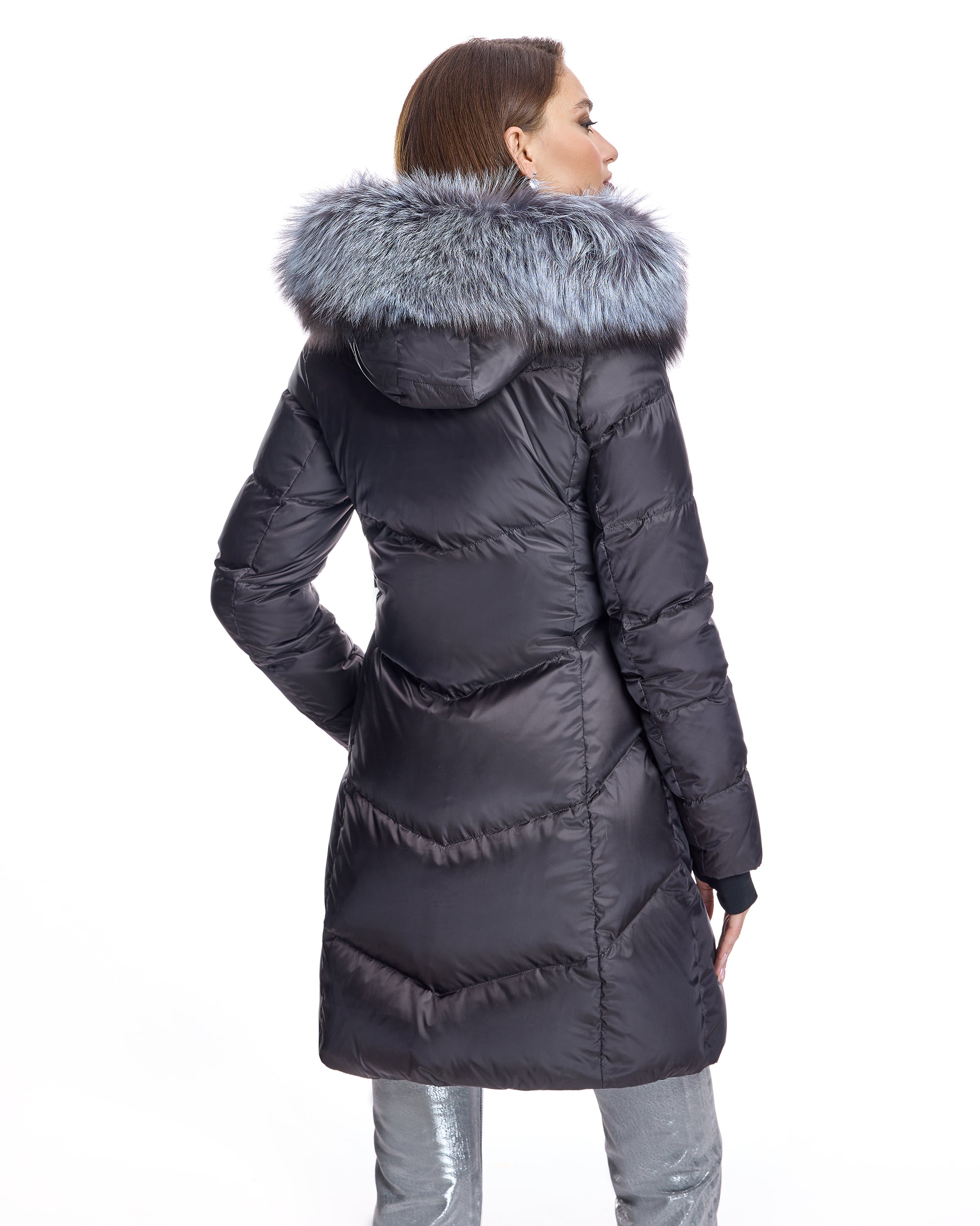 Polyblend Jacket with Silver Fox Trimmed Hood