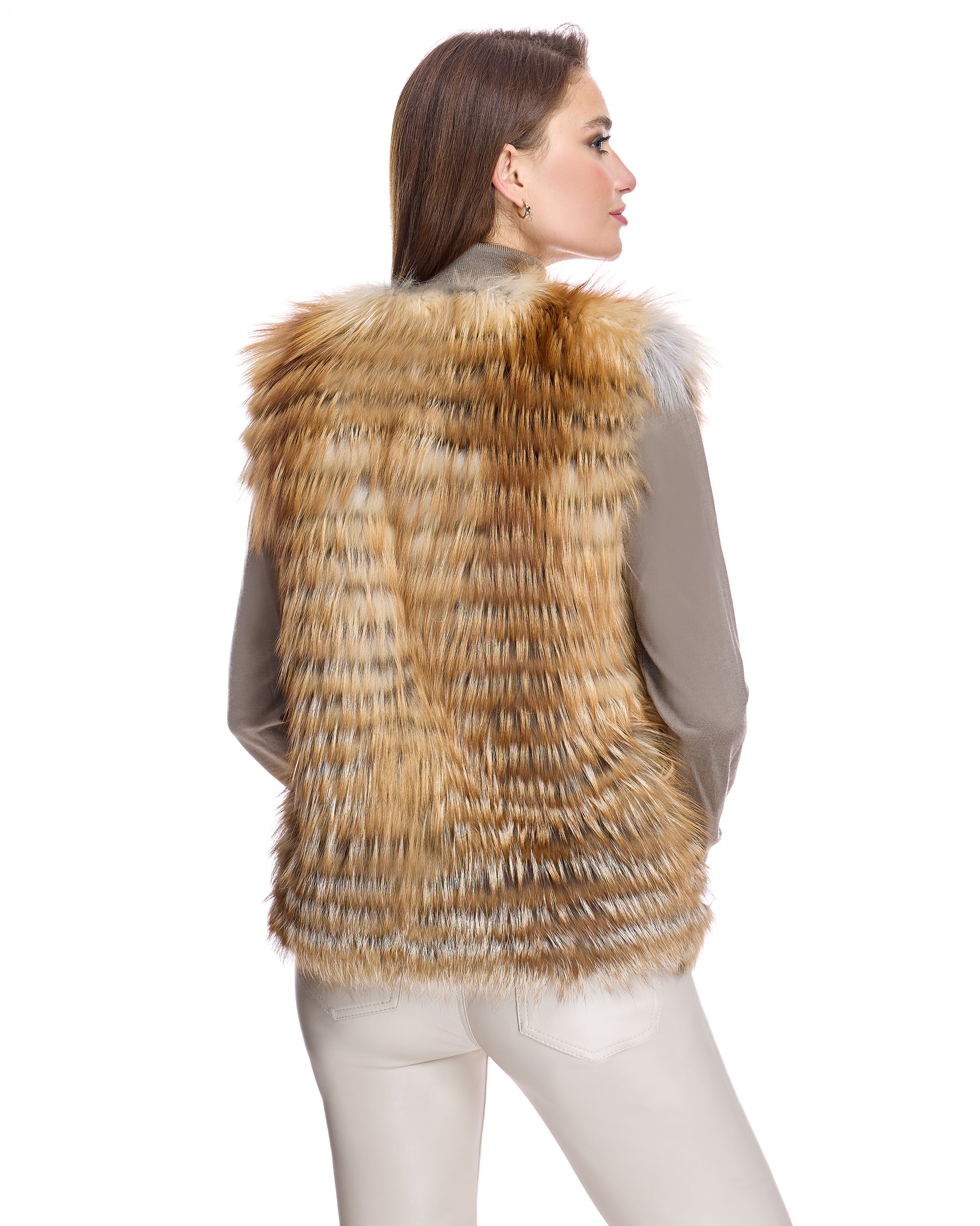 Collarless Feathered Fox Vest