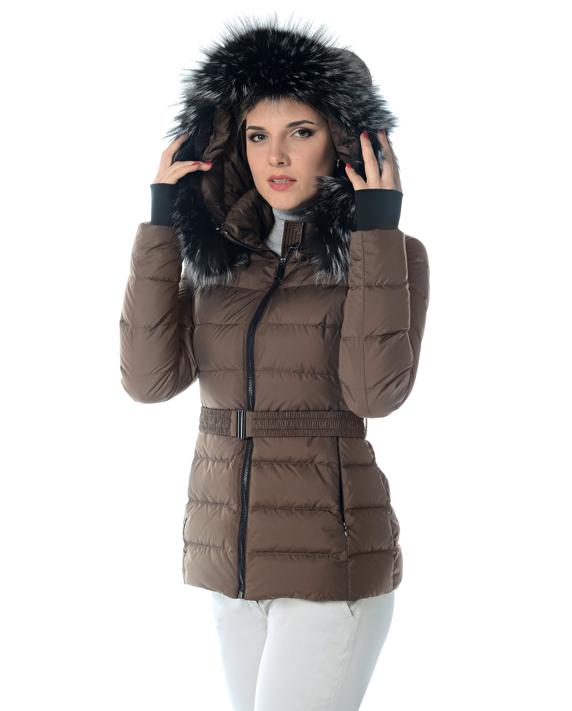 Polyester Jacket With Detachable Fox Trim Hood