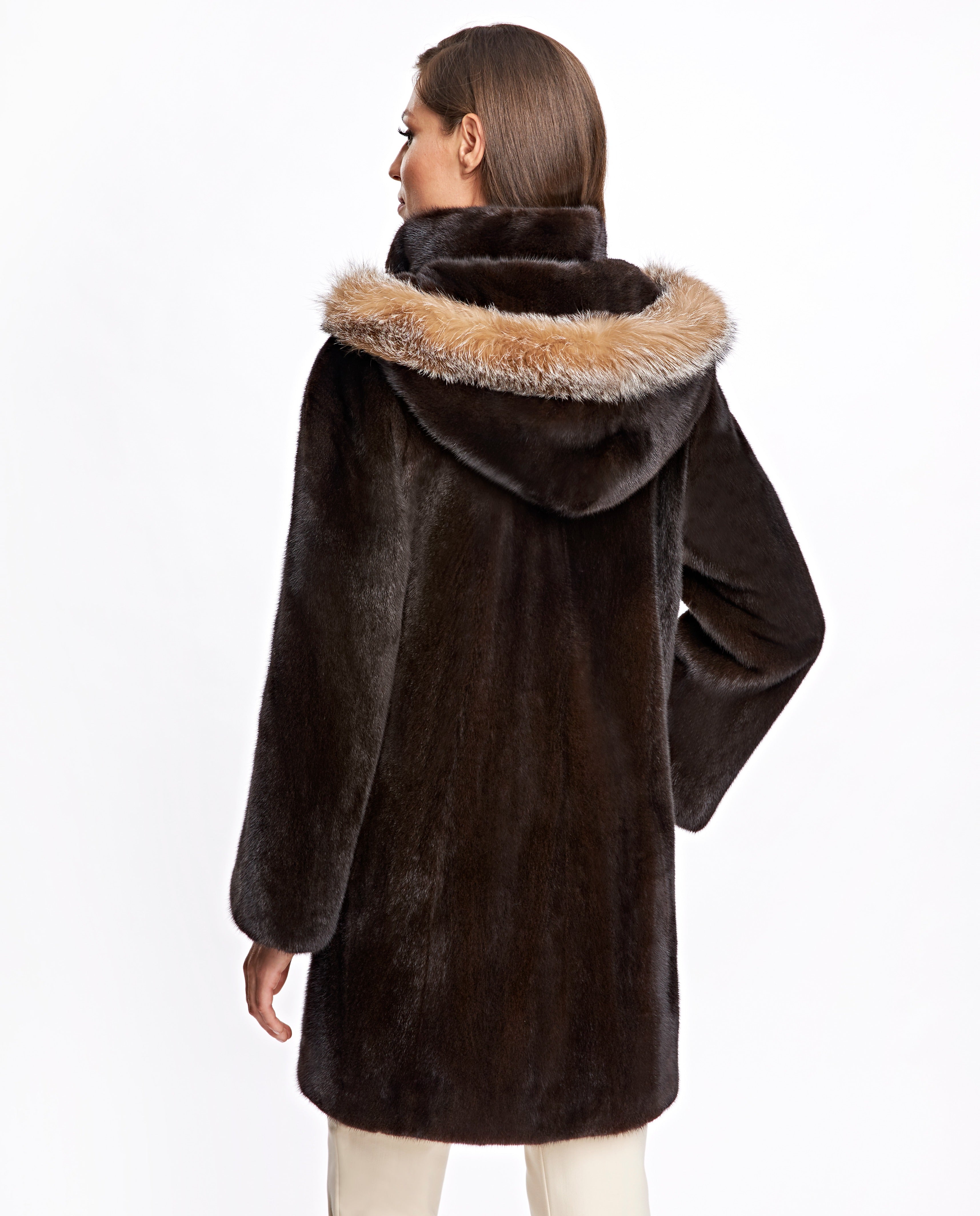 Mink Coat with Fox Trimmed Hood