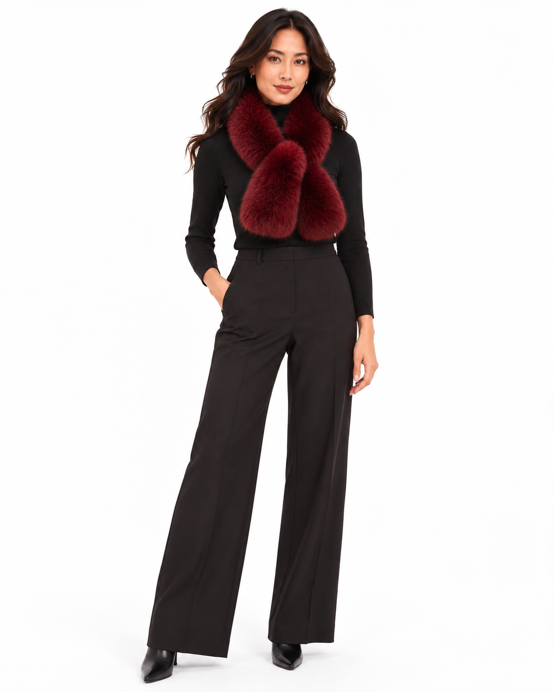 Maximilian Accessory 3.5" X41" Wine Dyed Fox Pull-Through Scarf