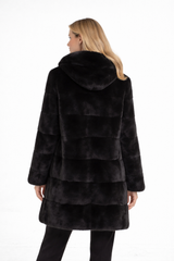 Black Dyed USA Mink Hooded Coat-33"