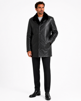 Men's 33" Reversible Black Leather Jacket with Sheared Rabbit & Mink Shirt collar