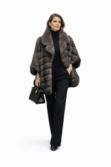 31" Tip-Dyed Barguzin Sable Cape Jacket with Chevron Body and Batwing Sleeves
