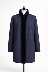 Archive & Vintage Reversible Navy Sheared Mink Coat with leather Inserts- 35"