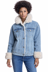 Julia & Stella by Maximilian Fur-Trimmed Denim Jacket-Maximilian