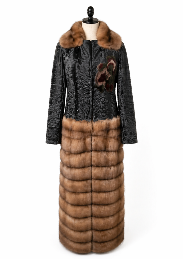 Archive & Vintage Grey Karakul & Sable Convertible Coat