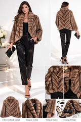 22” Tortora Russian Sable Chevron Jacket with Tuxedo Collar