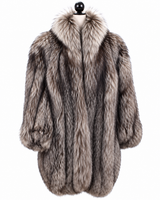 Archive & Vintage 37" Silver Fox Cocoon Coat with Blouson Sleeves
