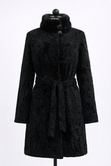 Archive & Vintage Black Swakara Lamb Coat with Black Mink Stand Collar- 35"