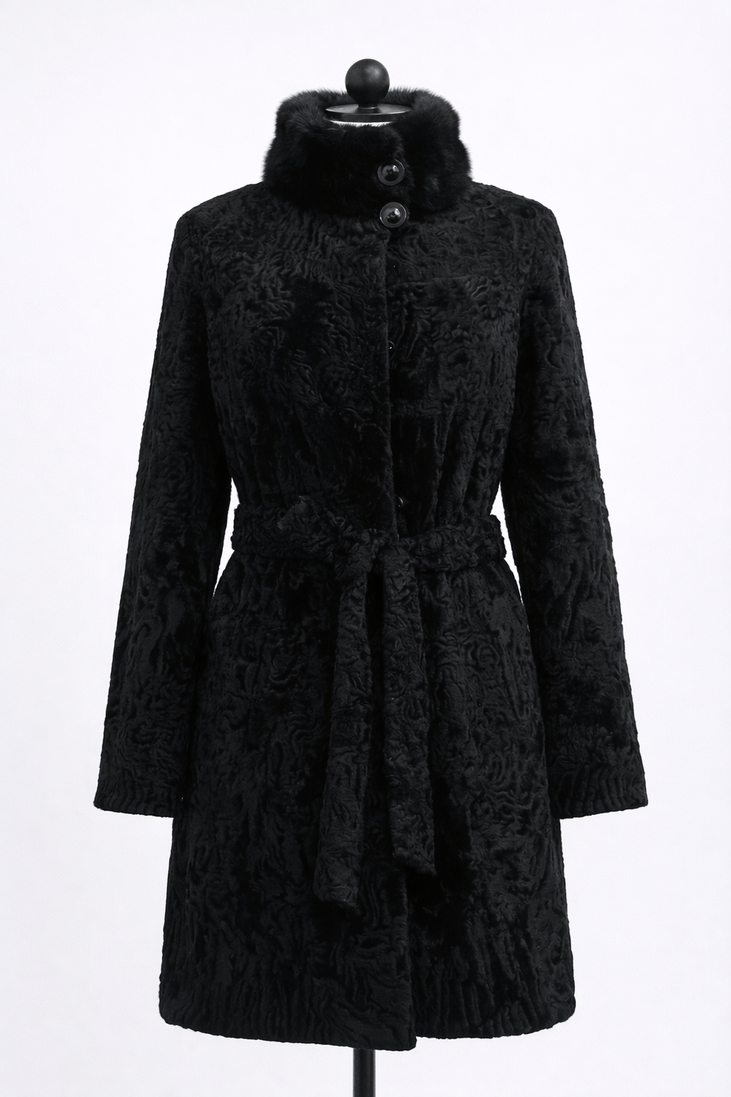 Archive & Vintage Black Swakara Lamb Coat with Black Mink Stand Collar- 35"