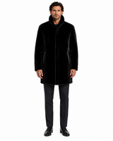 Maximilian 35" Men's Black Dyed Sheared Mink Reversible to Navy Wool Blend Coat