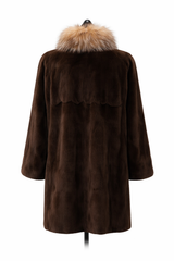 Archive & Vintage Reversible Brown Sheared Mink Coat with Crystal Fox Tuxedo-34"