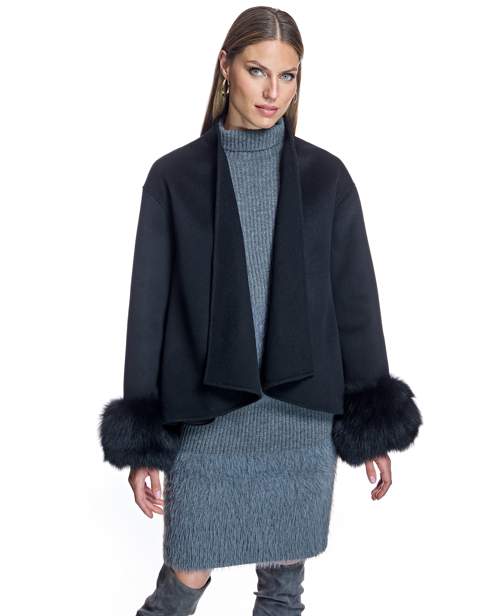 Wool Cape with Dyed Fox Cuffs -Maximilian
