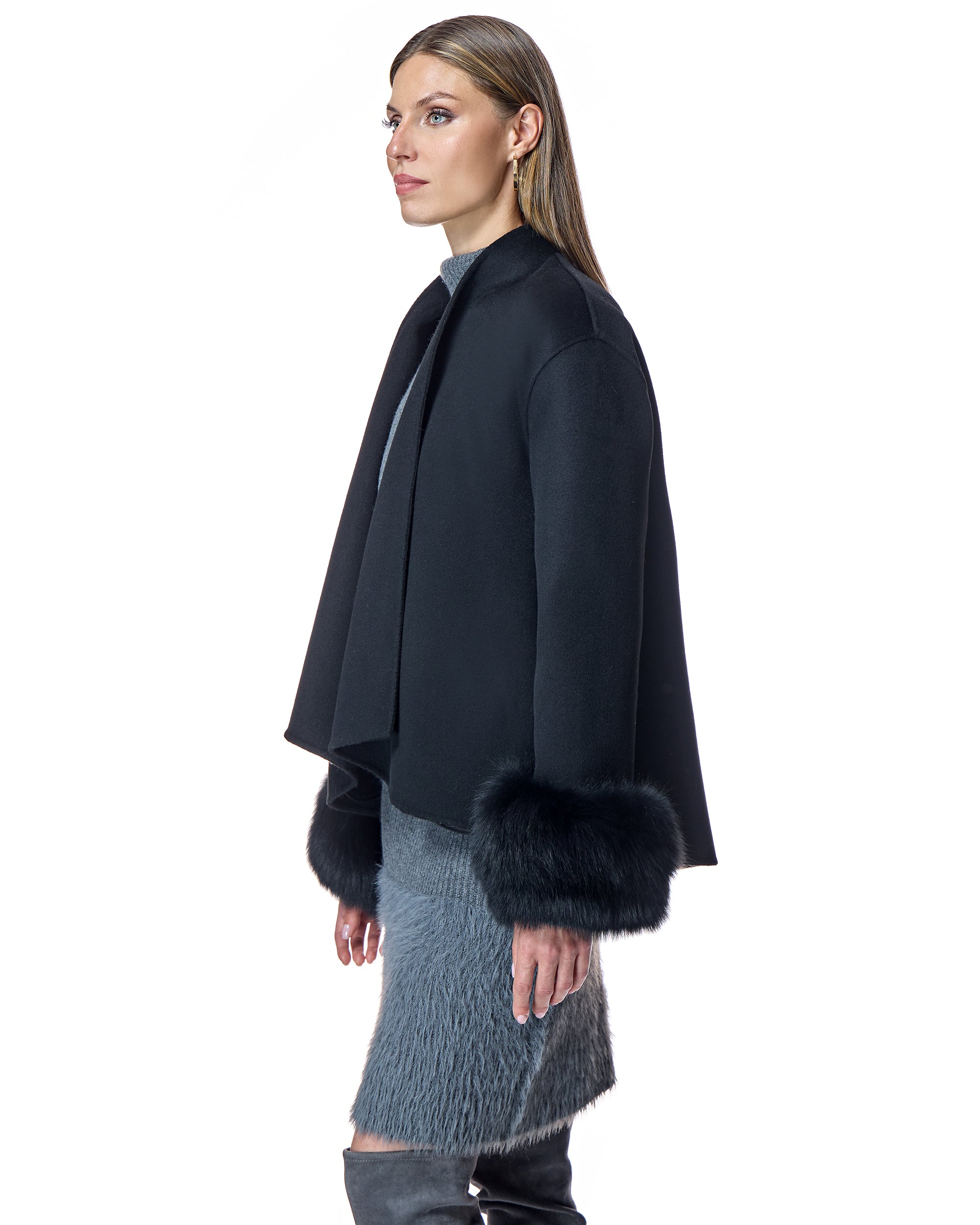 Wool Cape with Dyed Fox Cuffs -Maximilian