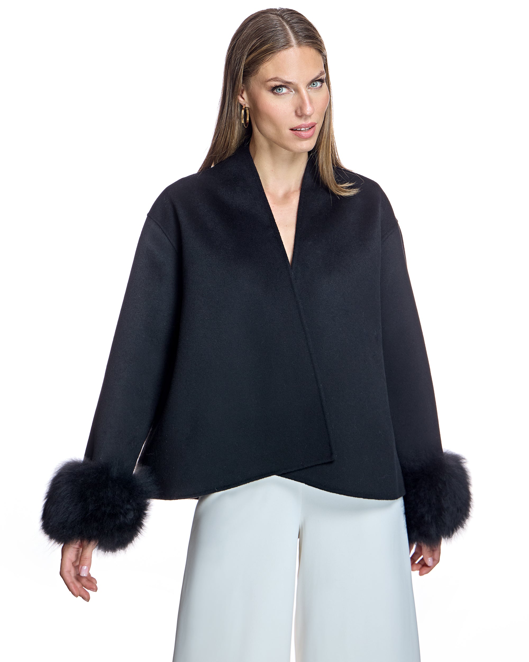 Wool Cape with Cashmere Goat Cuffs -Maximilian