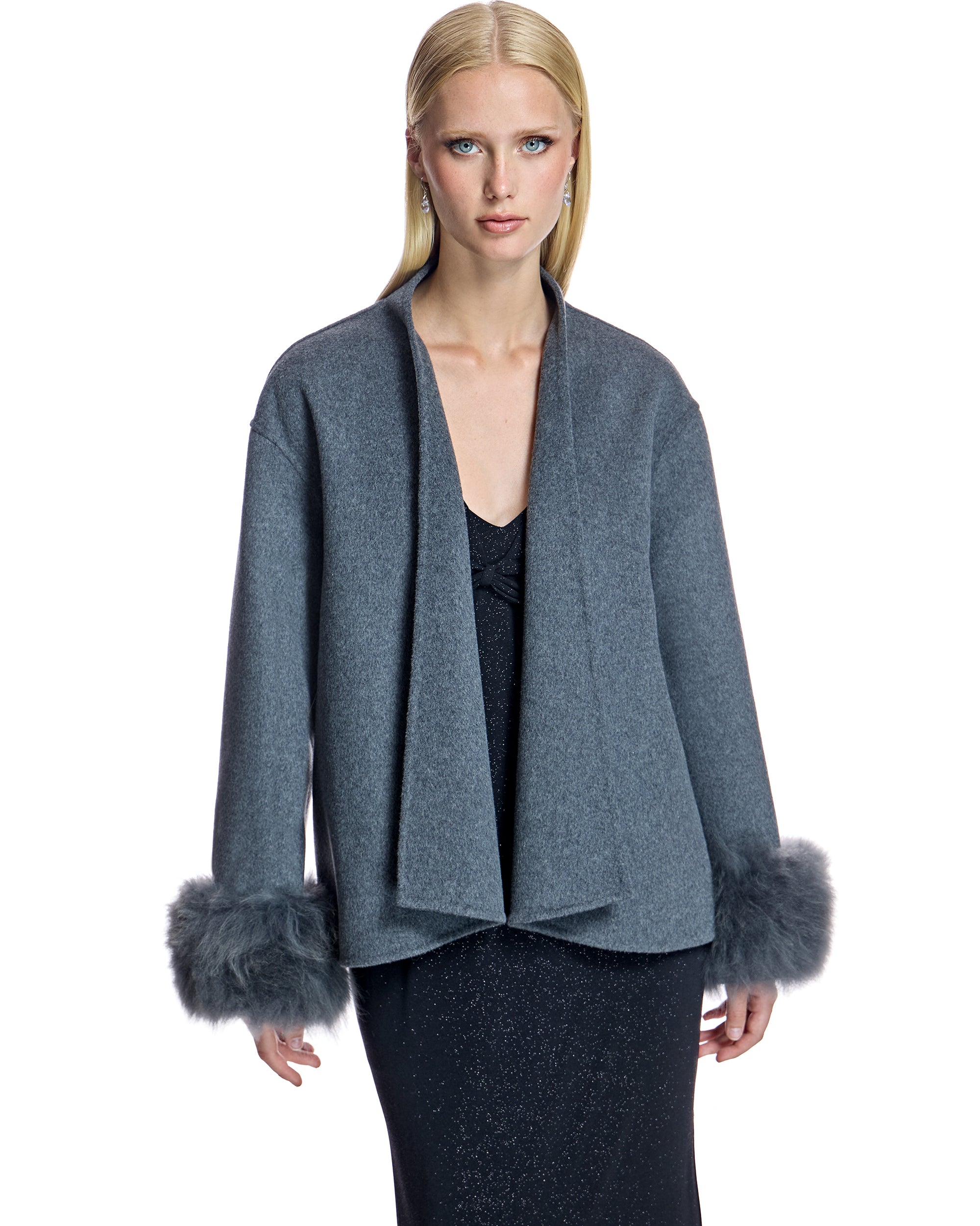 Wool Cape with Cashmere Goat Cuffs -Maximilian