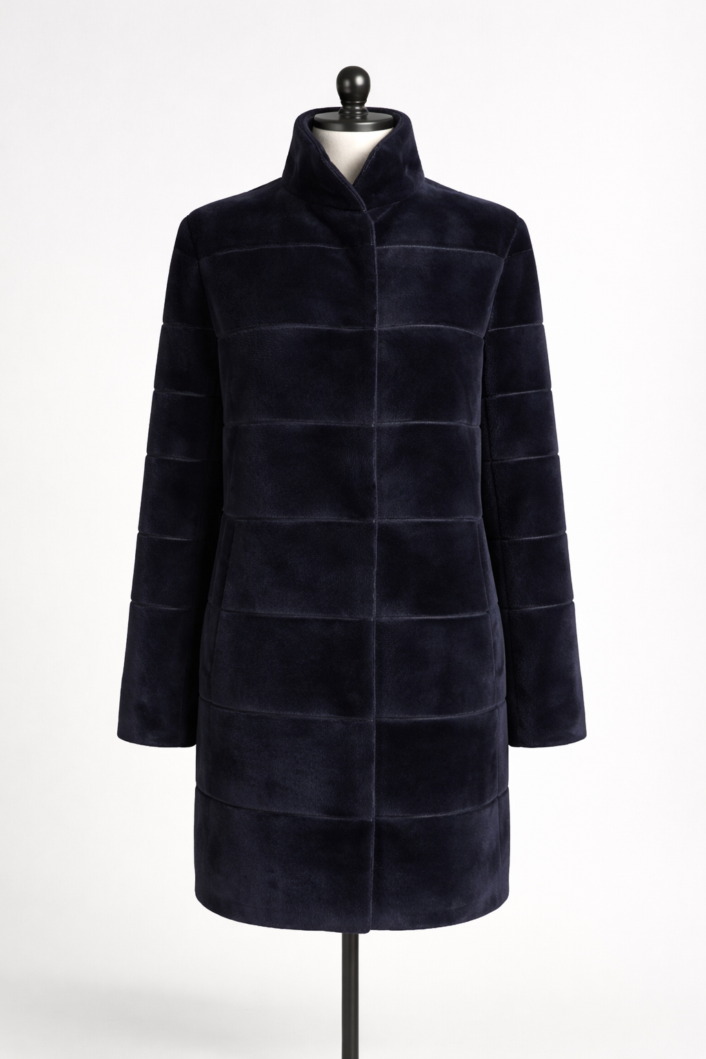Archive & Vintage Reversible Navy Sheared Mink Coat with leather Inserts- 35"