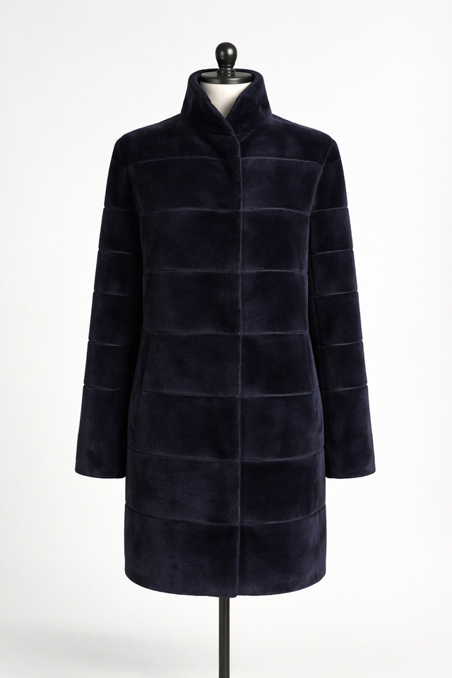 Archive & Vintage Reversible Navy Sheared Mink Coat with leather Inserts- 35"
