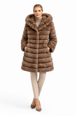37" Tortora-Dyed Sable Coat with Double Fur Hood