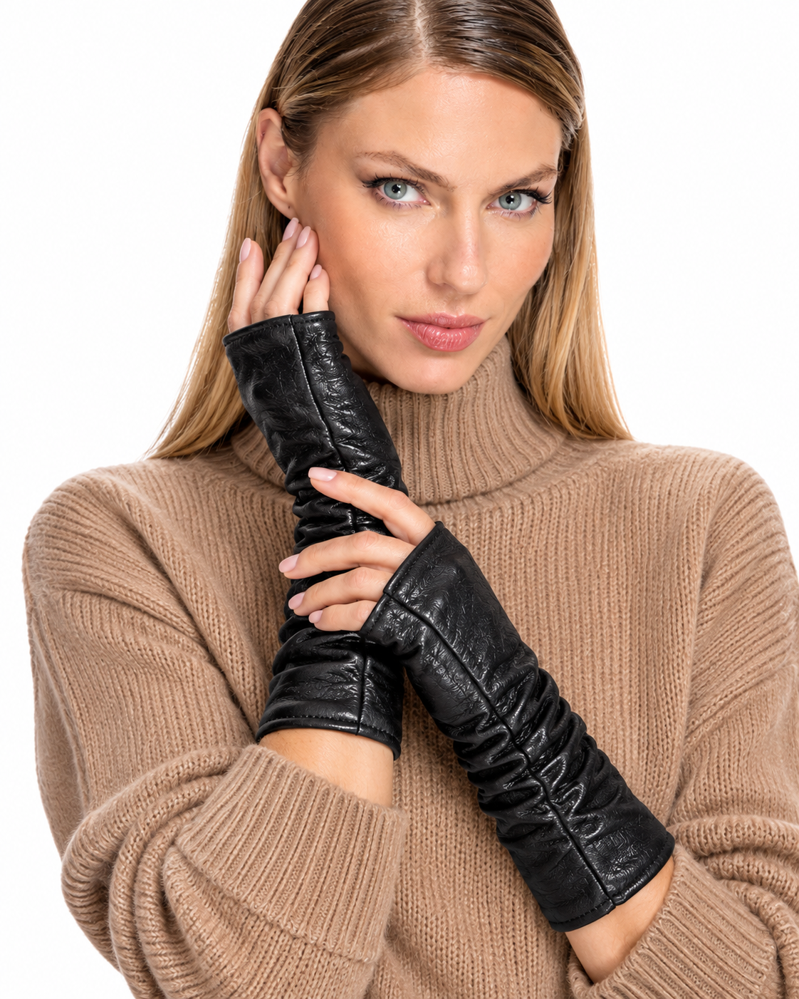 Made in Italy Black Lamb Leather Fingerless Gloves- Maximilian