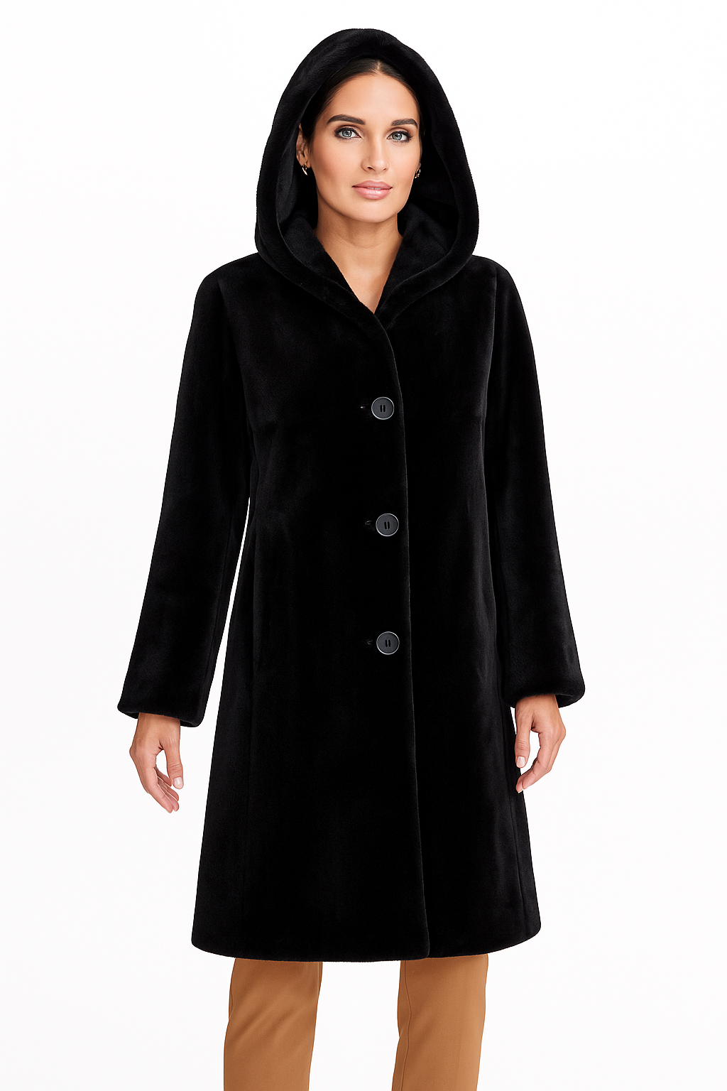 39" Dyed Sheared Mink Reversible Coat with Hood