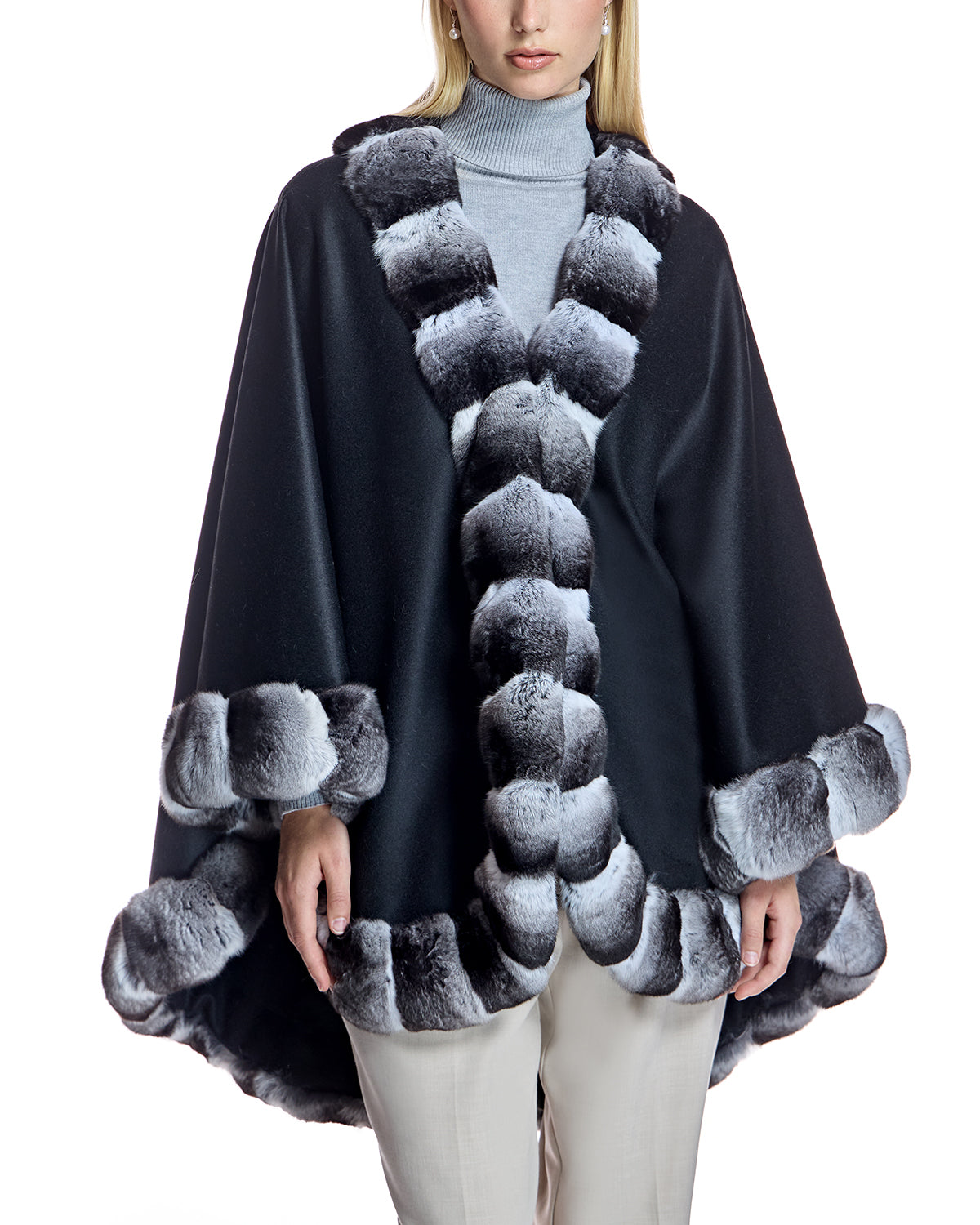 Cashmere Cape with Chinchilla Trim