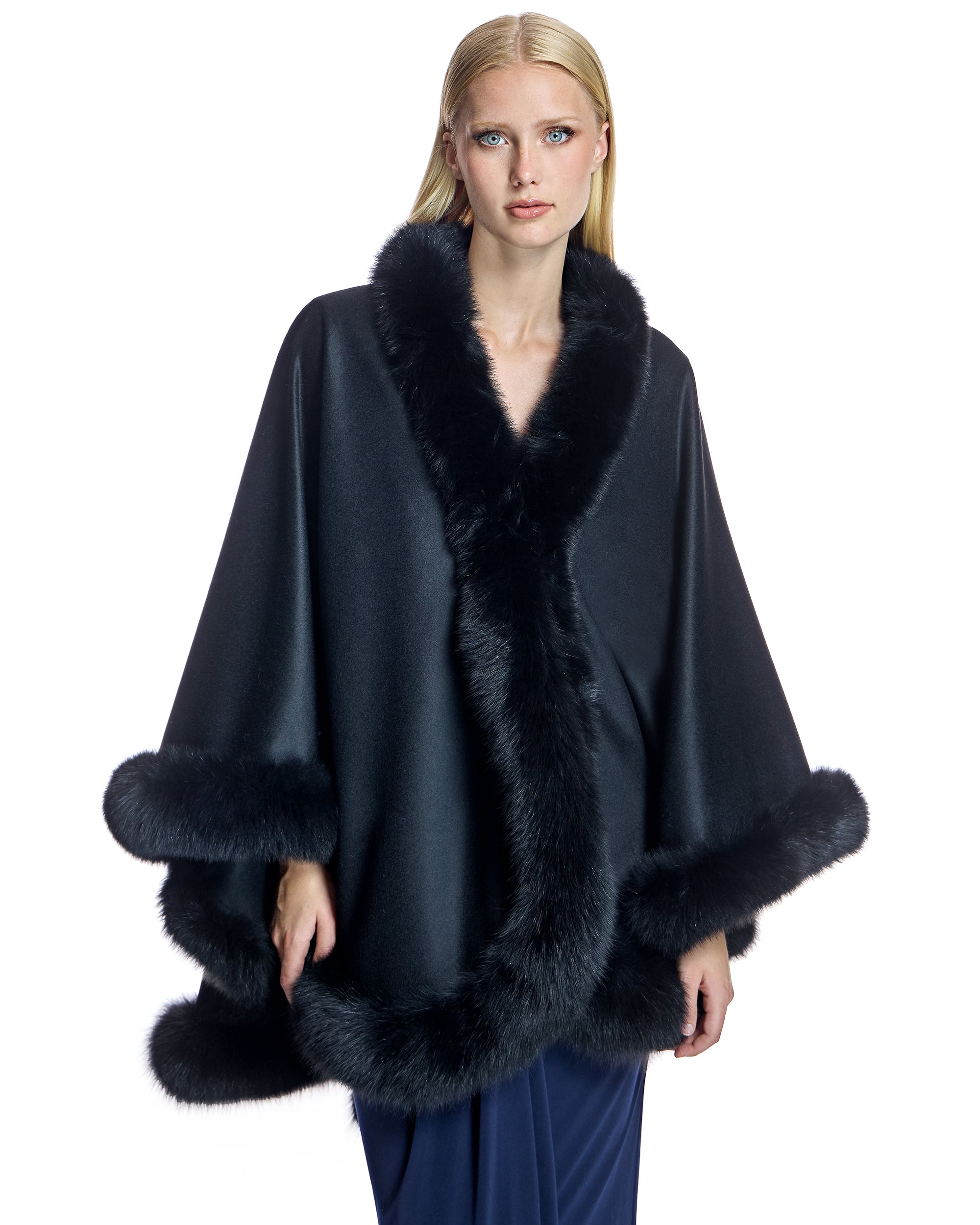 Cashmere Cape with Dyed Fox Trim- Maximilian