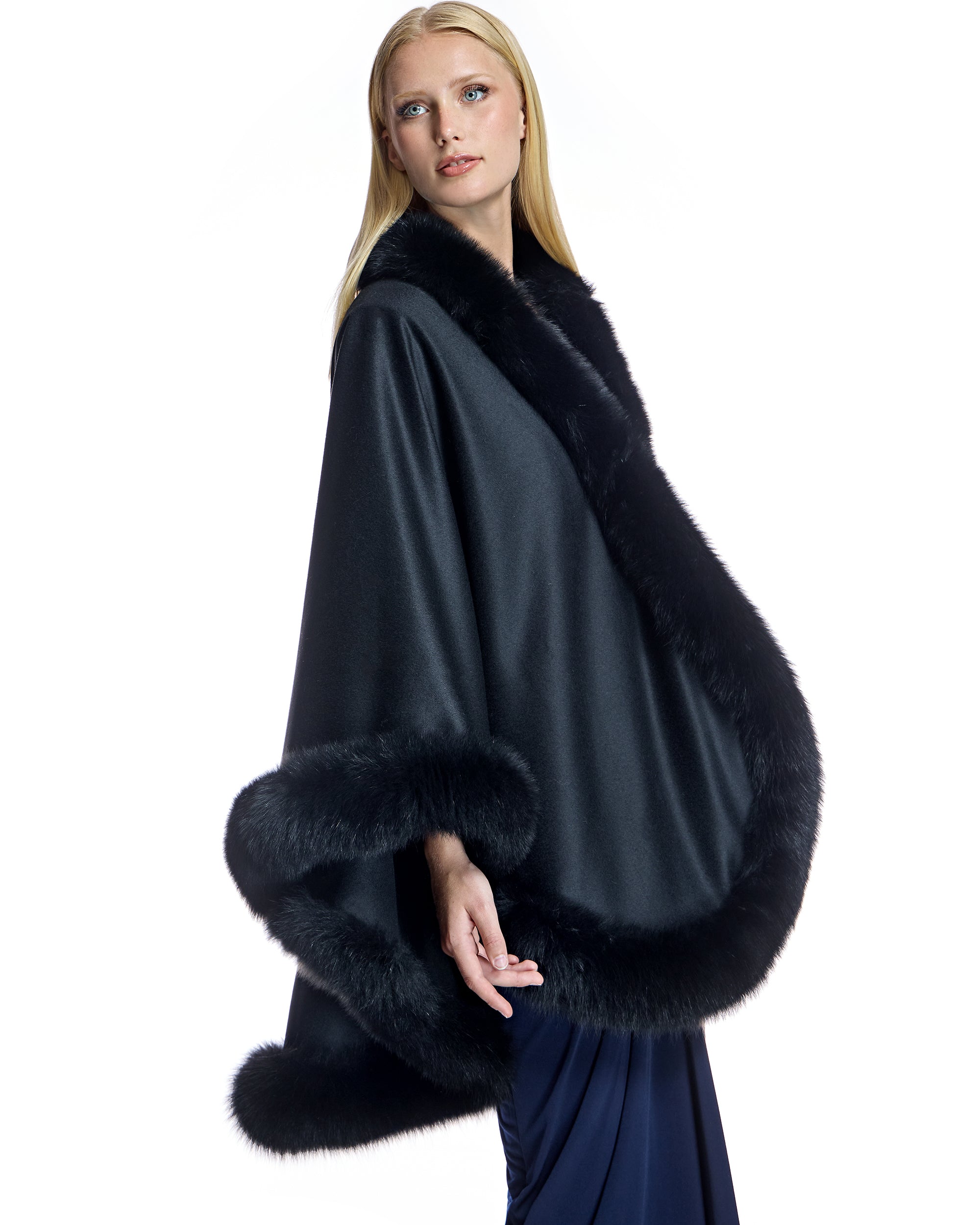 Cashmere Cape with Dyed Fox Trim- Maximilian