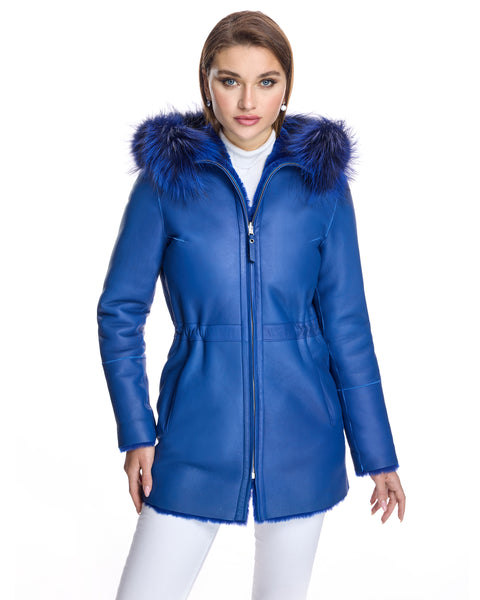 Shearling Lamb Jacket Reversible with Fox Trimmed Hood – Maximilian
