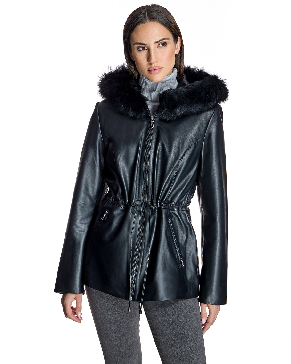 Leather Jacket wit Hooded Toscana Trim- Maximilian