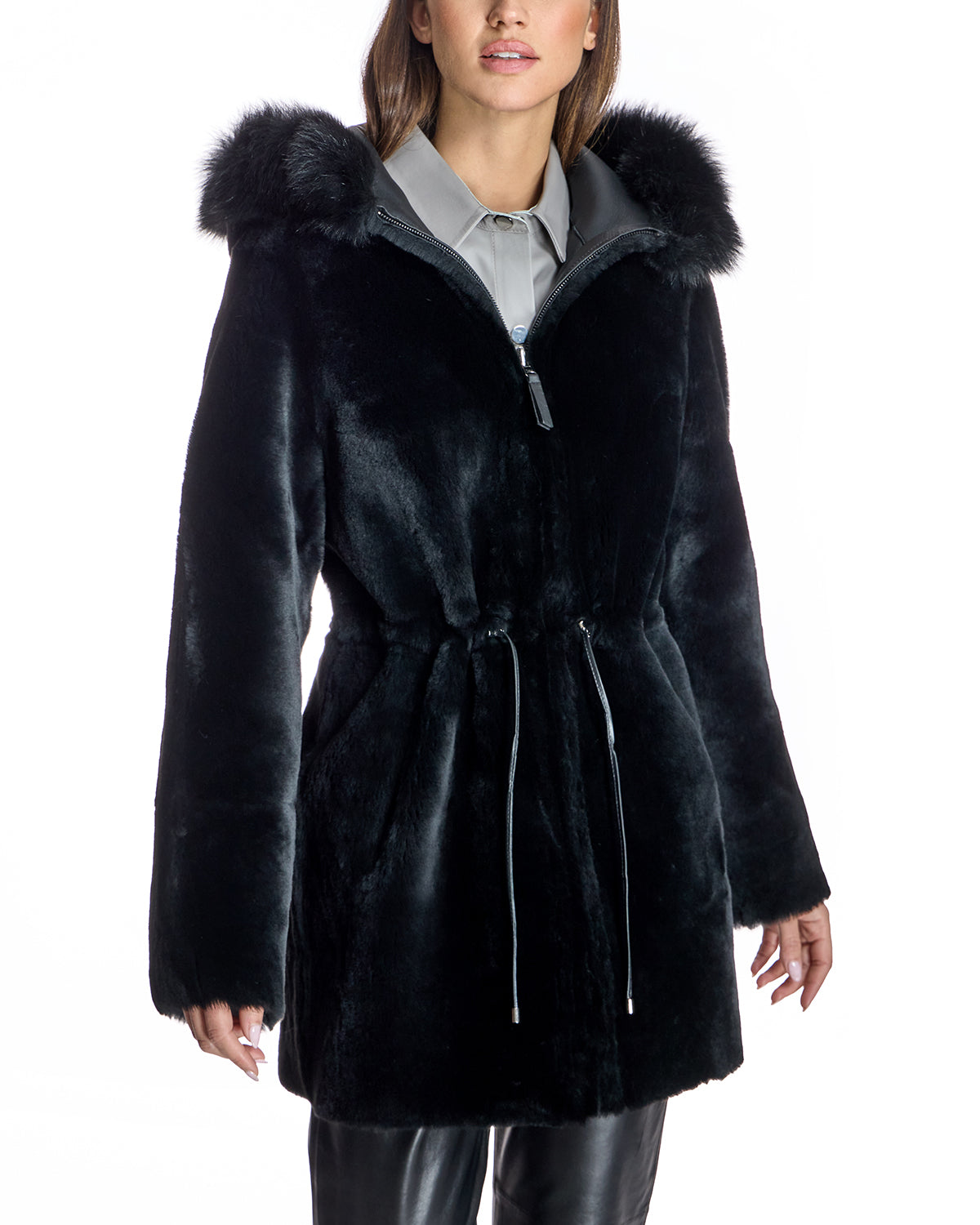 Reversible Toscana-Trimmed Hooded Shearling Lamb Jacket- Maximilian