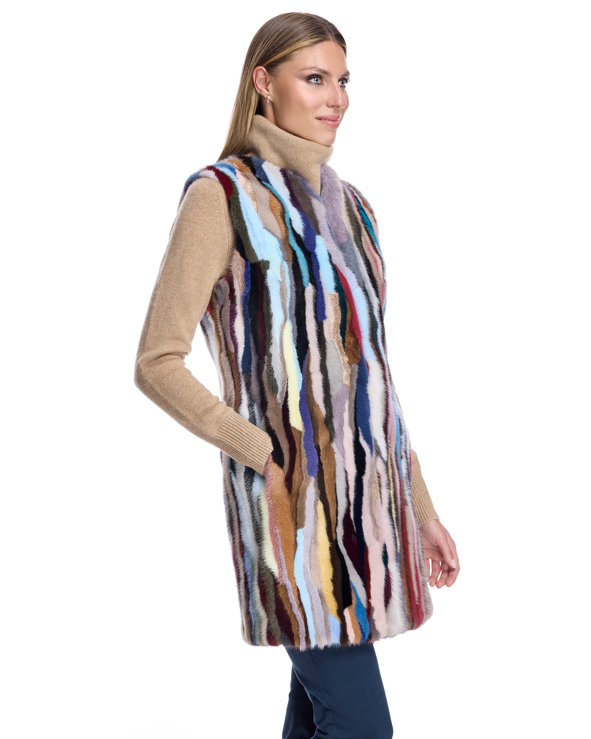 Multicolor Mink Sections vest
