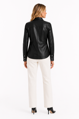 Maximilian Slim Fit Leather Snap Shirt in Lamb leather