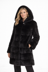 Black Dyed USA Mink Hooded Coat-33"