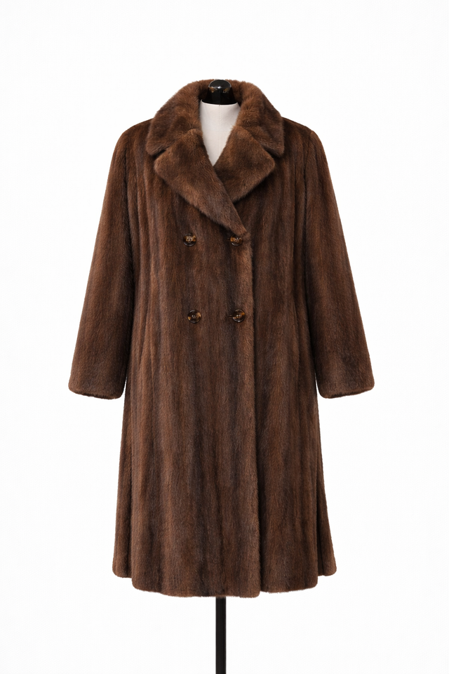 Archive & Vintage Brown Mink double breasted  full fit coat -37"