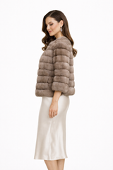 23" Collarless Russian Sable Jacket in Custom Lavender with Horizontal Body - One of a Kind