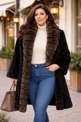 Plus Size Blackglama Mink Swing Coat with Barguzin Sable Tuxedo Collar-39"