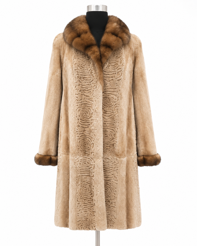 Archive & Vintage Beige Sheared Mink Coat with Sable Wing Collar