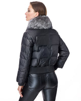 Leather Bomber Jacket With Silver Fox Collar