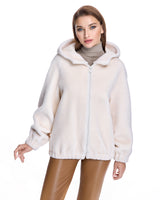 Julia & Stella by Maximilian Cream Lamb’s Wool Hooded Jacket - Maximilian
