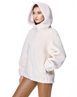Julia & Stella by Maximilian Cream Lamb’s Wool Hooded Jacket - Maximilian