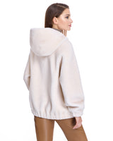 Julia & Stella by Maximilian Cream Lamb’s Wool Hooded Jacket - Maximilian