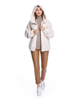Julia & Stella by Maximilian Cream Lamb’s Wool Hooded Jacket - Maximilian