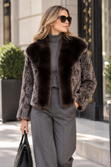 Maximilian One-of-a-Kind 24" Grey dyed Lamb & Mink Cardigan Jacket