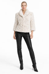 Bleach White Floral Mink Jacket with Suede Inserts -23"
