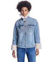 Julia & Stella by Maximilian Fur-Trimmed Denim Jacket-Maximilian