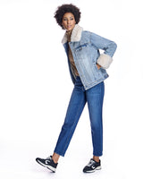Julia & Stella by Maximilian Fur-Trimmed Denim Jacket-Maximilian