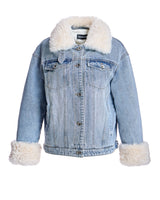 Julia & Stella by Maximilian Fur-Trimmed Denim Jacket-Maximilian