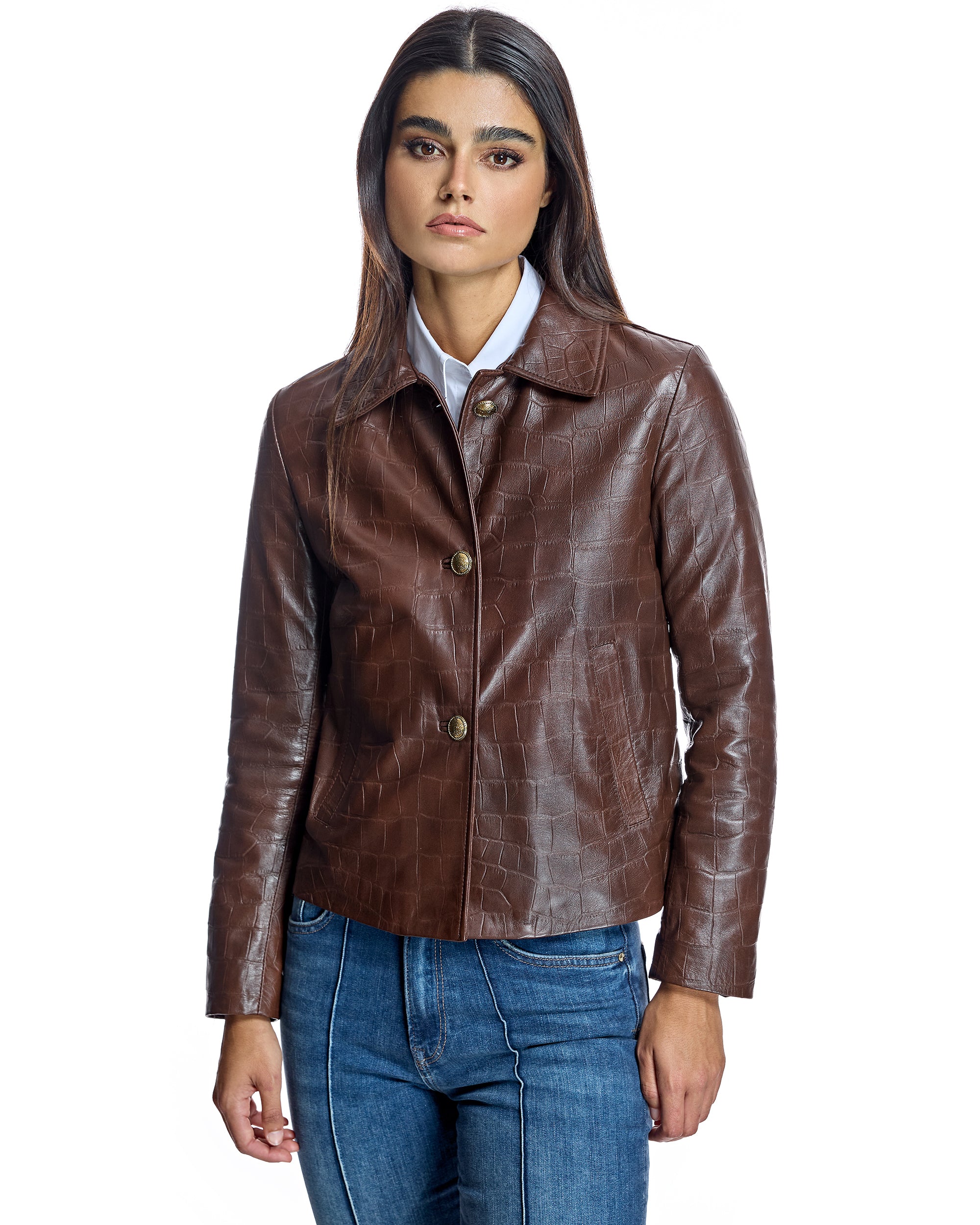 Croc Stamped Leather Jacket-Maximilian